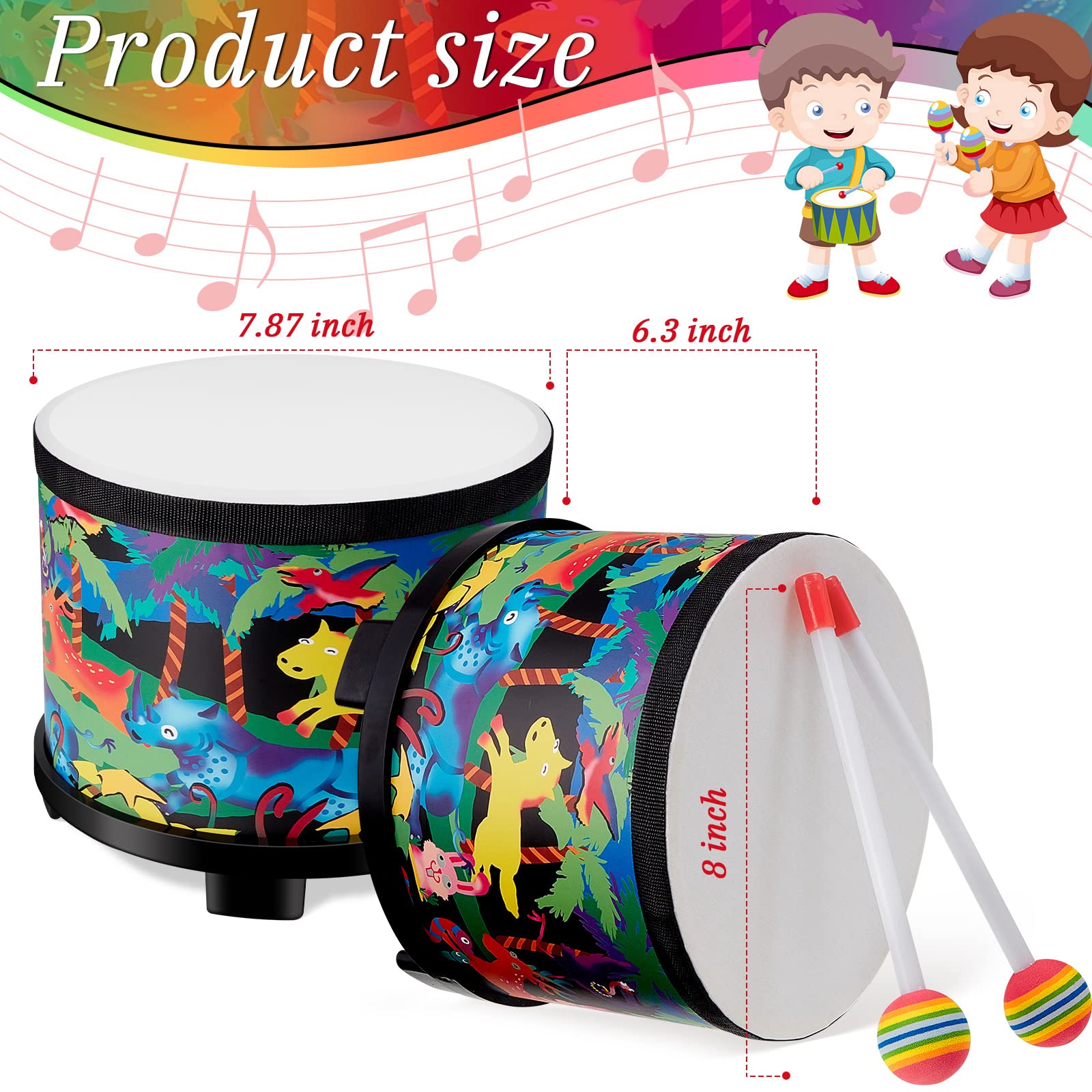 Floor Tom Drum 8 Inch Music Drum with 2 Sticks, Musical Kids Instruments Set Percussion Instruments for Children Boy Girl Baby Toddler Gifts Birthday