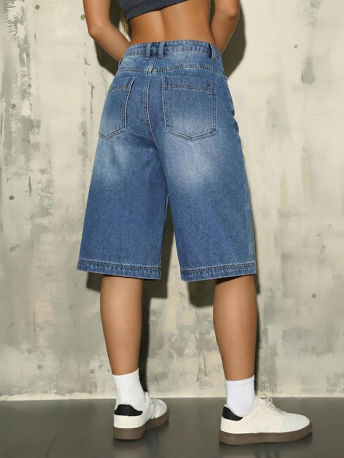 EMMIOL Womens Long Jorts Baggy Y2K High Waisted Retro Jean Shorts Trendy Streetwear Wide Leg Denim Bermudas
