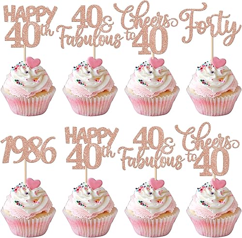 Vista 22 de Rsstarxi Paquete de 30 decoraciones para cupcakes de cumpleaños de 14 años con purpurina 2011 Hello 14 Cheers to 14 años de edad, catorce años, Negro