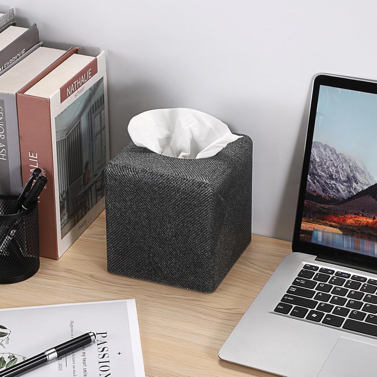 BTSKY Resin Tissue Box Cover - Square Black Tissue Paper Holder, Home/Office Decorative Tissue Storage Holder
