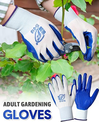 Vista 37 de Honeydak 36 pares de guantes de jardinería para hombres y mujeres, guantes de jardín con revestimiento de goma transpirable Rojo