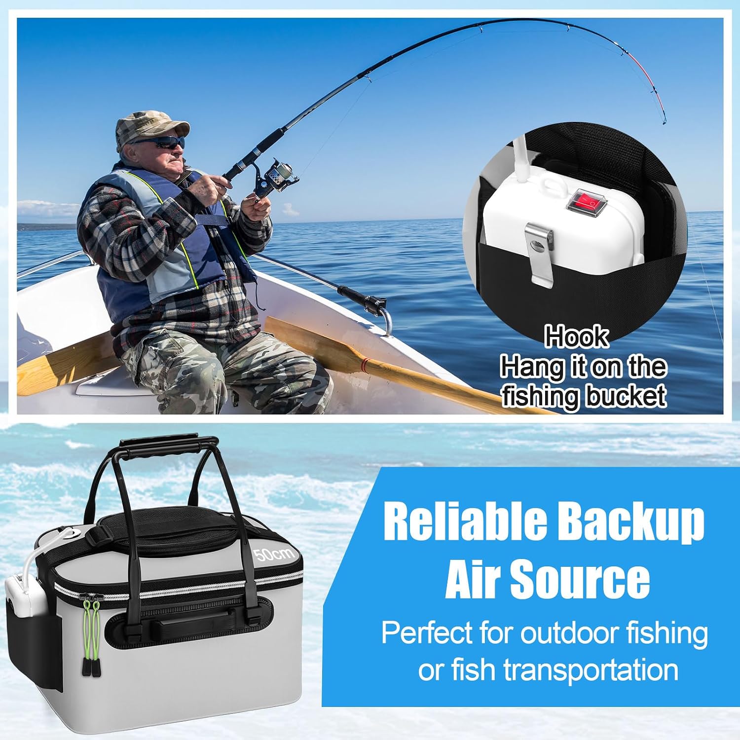 2 Pcs Fishing Bucket and Live Bait Aerator image 5