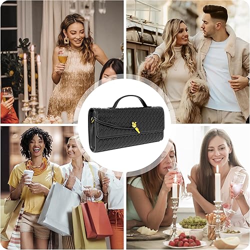 Miniatura 8 de Joryin Bolso tejido para mujer, bolso de mano de cuero tejido, bolso cruzado, bolso formal de noche, cuero vegano Cuero Tejido Negro,Cuero tejido