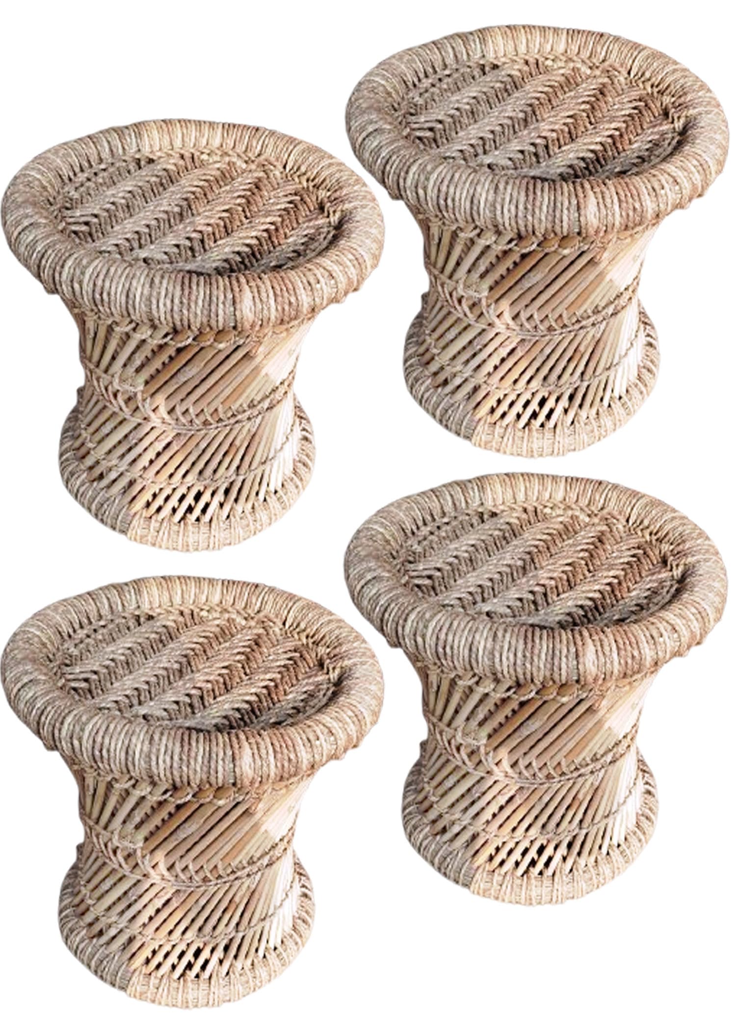 Rajasthani Handmade Bamboo mudda/Stool/Chair for Living Room/Office/Home for Indoor/Outdoor Garden 14X14 Set of-4 (Beige)-image-42