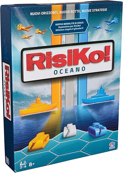 Editrice Giochi, Risiko! Oceano, 2 Giochi in Scatola in 1, Giochi di Società e Strategia per Famiglia e Amici, Giochi da Tavolo per Adulti e Bambini, Espansione di Risiko e Gioco Singolo, 8+ Anni