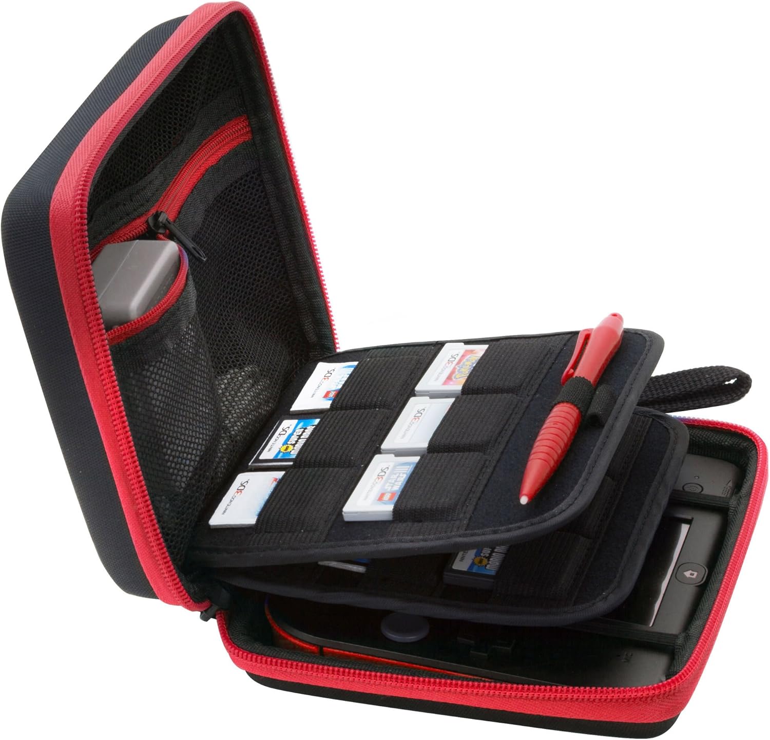 ButterFox Carrying Hard Case for Nintendo 2DS, 24 Game Cartridge Holders, Fits Charger (not for 2DS XL) - Black/Red
