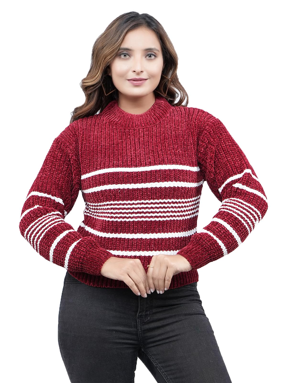 feverfew Stylish Roundneck Sweater | Women's Knitted Sweater | Self Design | Casual Bubble | Sweaters for Ladies | Cardigans Sweaters-picture-28