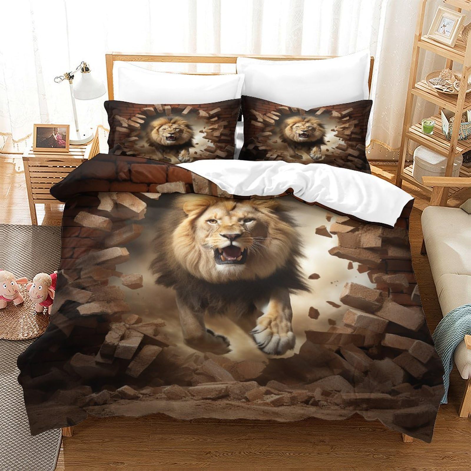 Housse de couette 260x220 anti-acarien et hypoallergénique parure de lit zippée Lion
