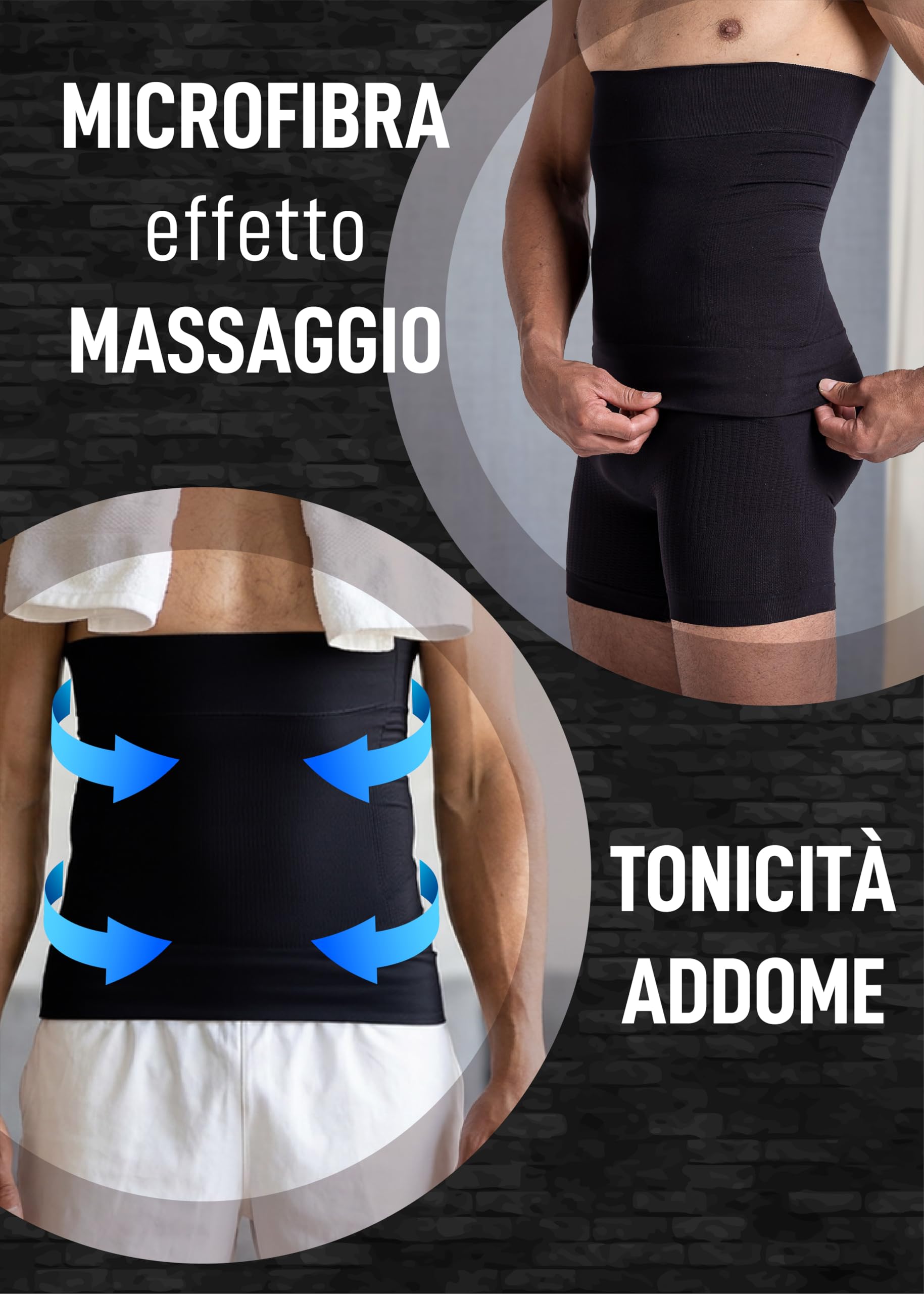 SLIMCELL Gambetti Pancera Contenitiva Uomo Modellante - Microfibra Traspirante Senza Cuciture, Fascia Addominale Dimagrante Pancia Piatta, Effetto Massaggiante 3D Invisibile - Made in Italy