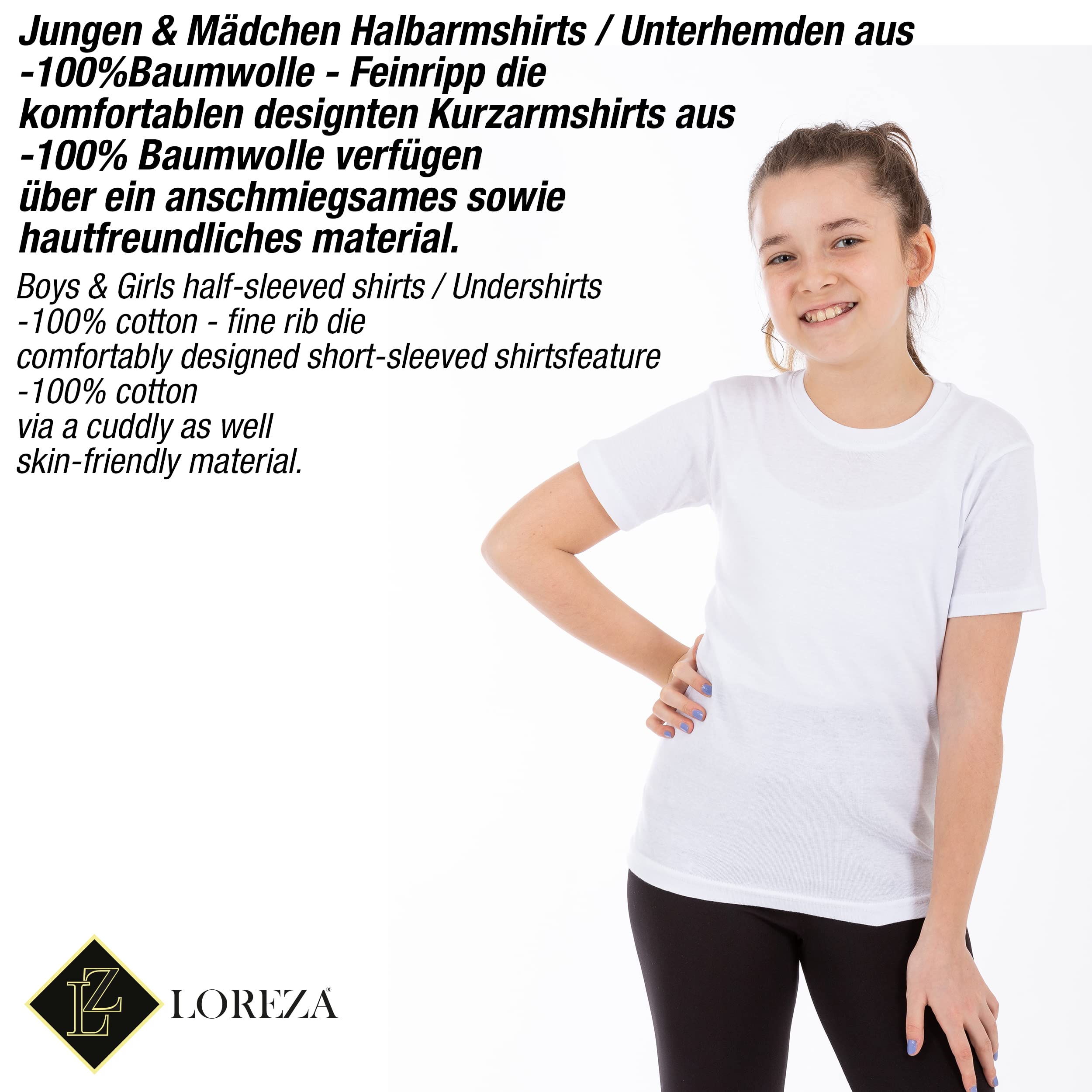 LOREZA ® 3/6 Pack Enfants sous-vêtements Unisexe Manches Courtes Chemise garçons Filles sous-vêtements Filles 100% Coton