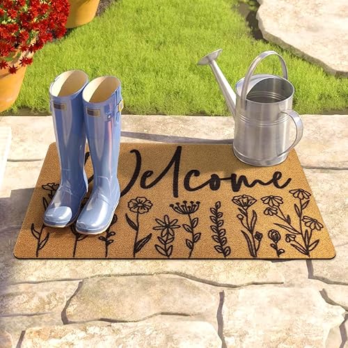 Miniatura 5 de CiyvoLyeen Wildflower - Tapete de bienvenida con diseño de flores de fibra de coco, decoración bohemia de primavera con parte trasera