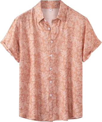 BOJIN Mens Hawaiian Shirt Short Sleeve Button Down Floral Tropical Summer Beach Casual Shirts