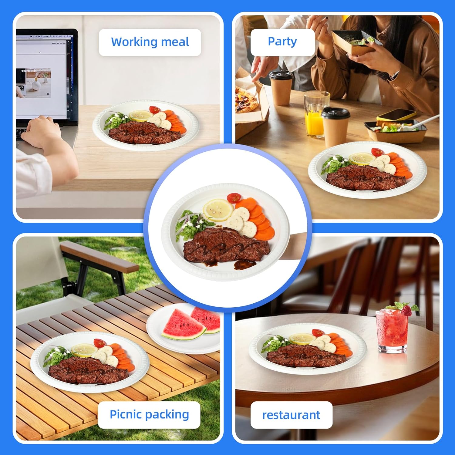 YANGRUI Plastic Plates Shrink Wrap 9" 150 Pack - BPA Free Mineral Filled PP | Dishwasher Freezer & Microwave Safe | Reusable & Disposable Heavy Duty | Commercial White Shatter Resistant Party Plate