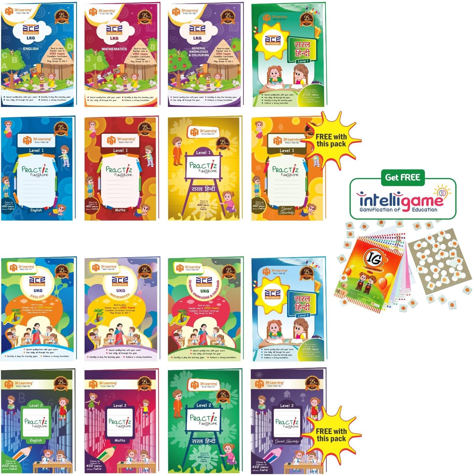 LKG & UKG 1248 Pages 16 Books Skill Development Worksheets & Copy Pattern Hand Writing Practice Interactive 3-6 Yrs Kids Full Syllabus English Mathematics Hindi GK/EVS All in One Early Learning Bundle