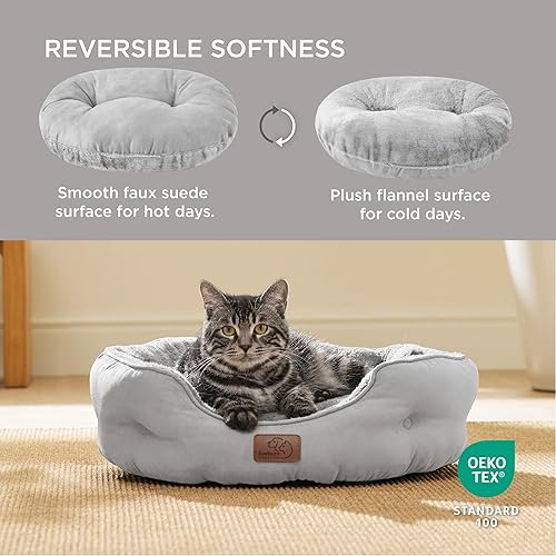 Miniatura 67 de Bedsure Camas lavables para perros, camas redondas con parte inferior antideslizante para gatos de interior, cachorros y gatitos, 20 pulgadas, gris