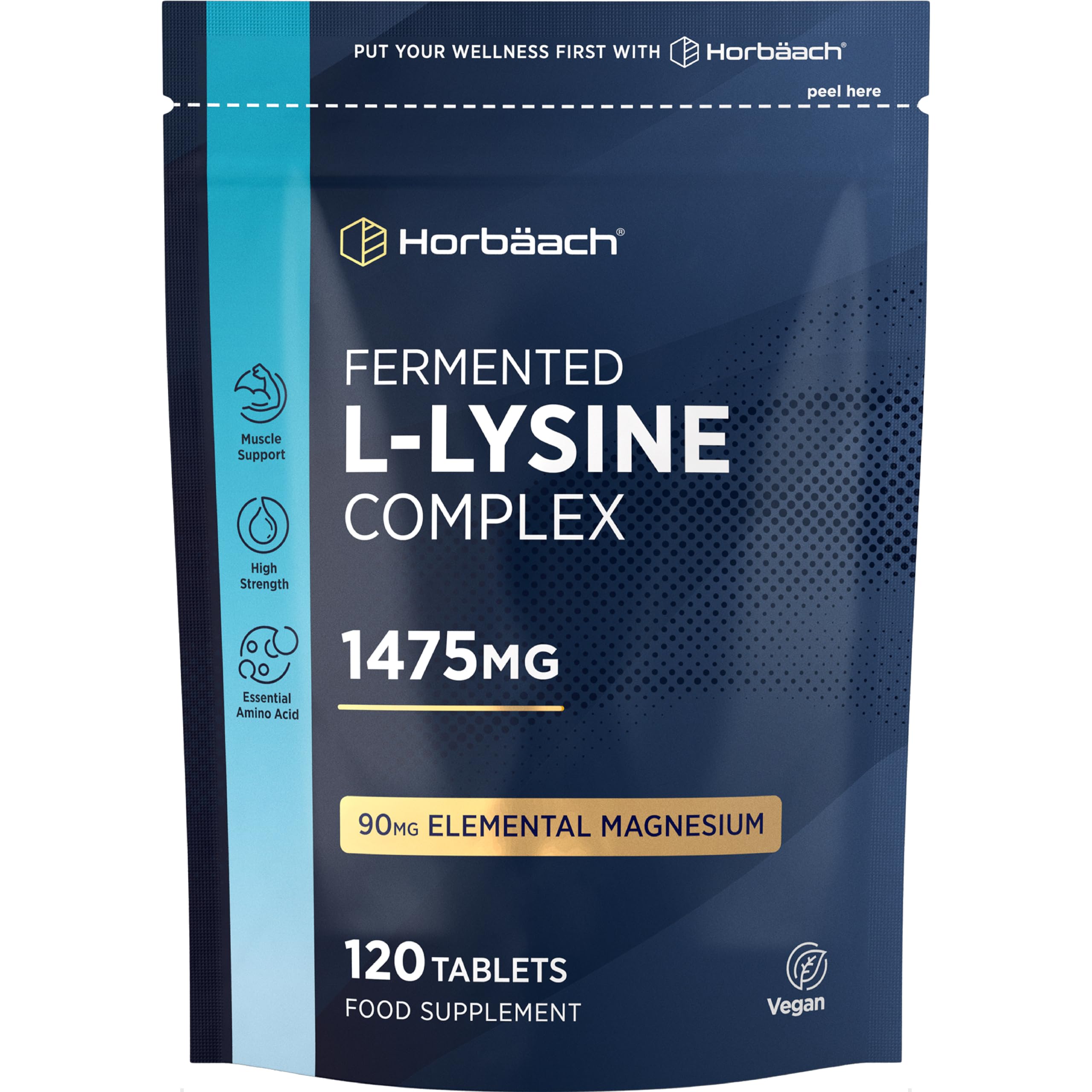 L-Lysine 1475mg par Dosé Journalière - Acide Aminé | 120 Comprimès Vegan | Complément Alimentaire Hautement Dosé | par Horbaach