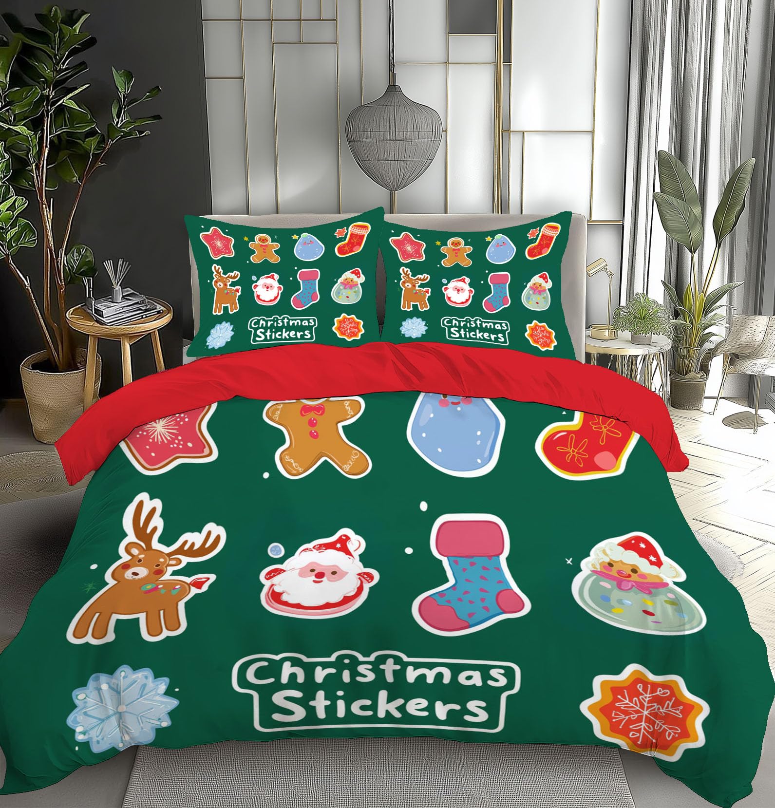 Parure de lit douce microfibre 200x200cm verte avec housse de couette fermeture éclair et taies