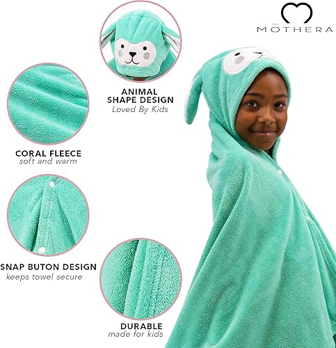 Miniatura 2 de Mothera Toalla de baño con capucha para niños y niños pequeños, toalla de forro polar coral para niños y niños pequeños, toallas con capucha de