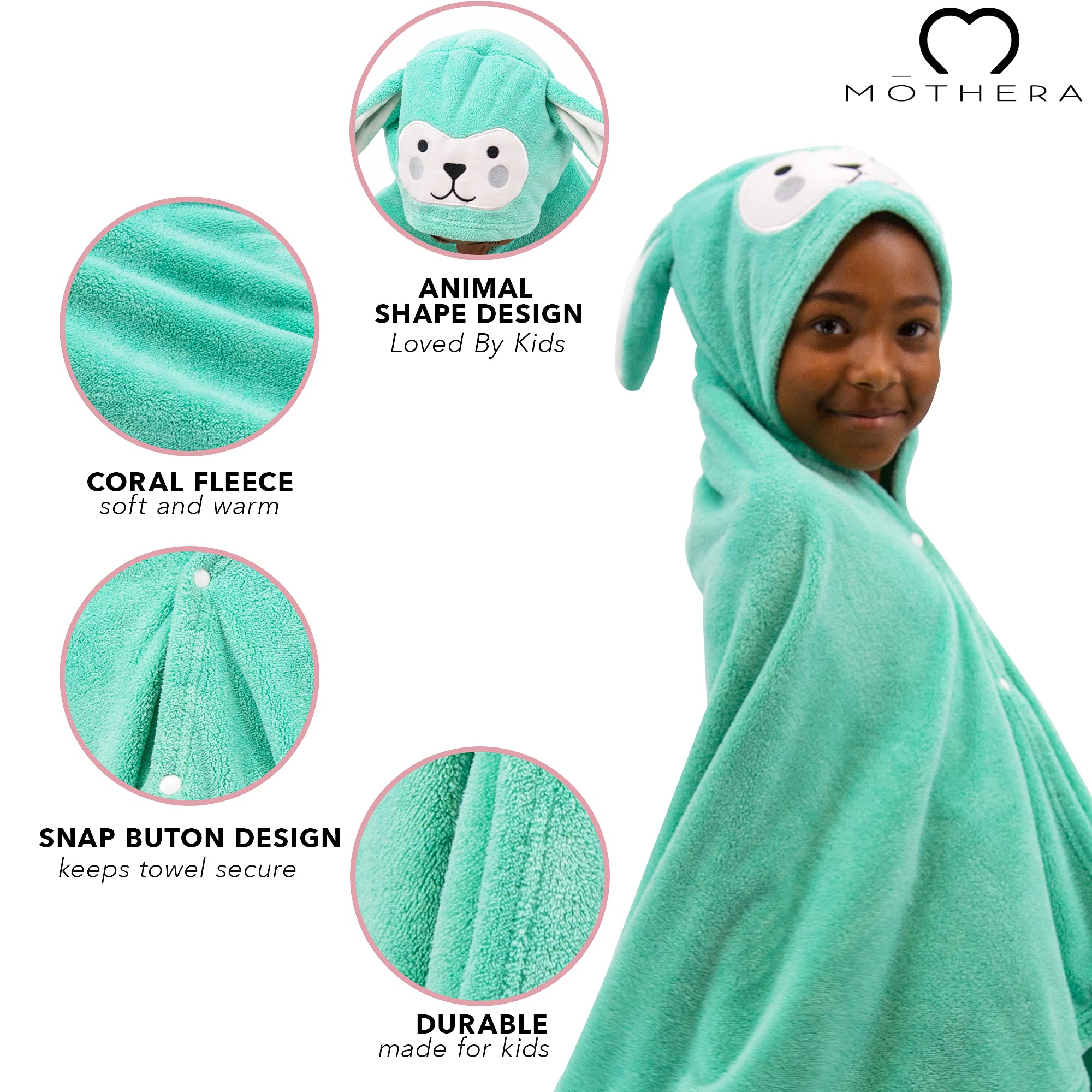 Mothera Toalla de baño con capucha para niños pequeños | Coral Fleece Toallas de baño para niños con capucha de animales | Verde