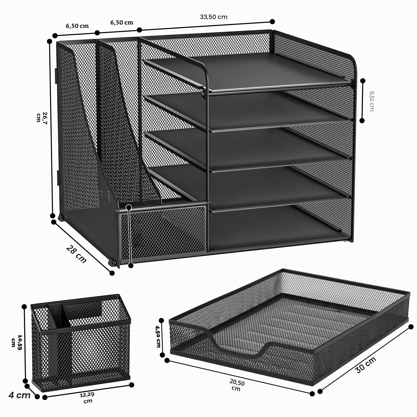 Organisateur de Bureau, Organiseur Bureau, 5-Corbeille a Courrier avec Tiroir, Porte Stylos, Multifonctionnel Rangement pour Bureau Maison
