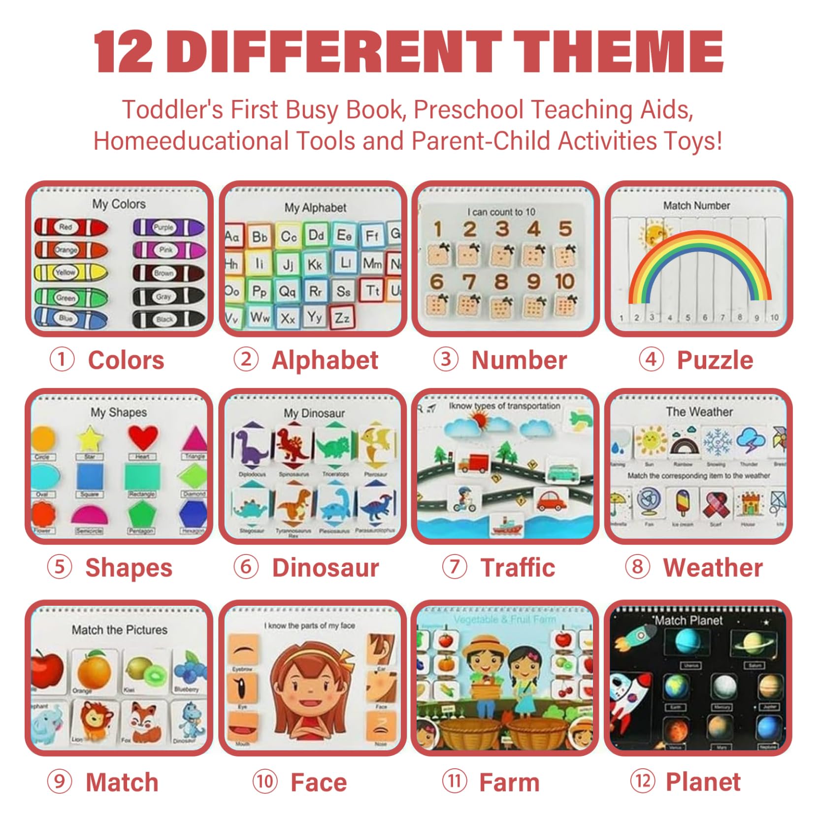 My Preschool Busy Book Set Thick Comprehensive Toddler Busy Book Set 12 Engaging Themes Educational Preschool for Travel and Fun Learning