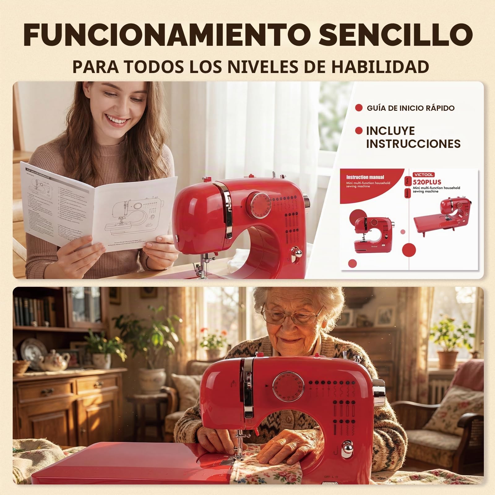 Mini máquina de coser eléctrica, 16 puntadas Multifuncional máquina de coser doméstica con doble aguja, juego de costura portátil para principiantes, arte DIY y acolchado