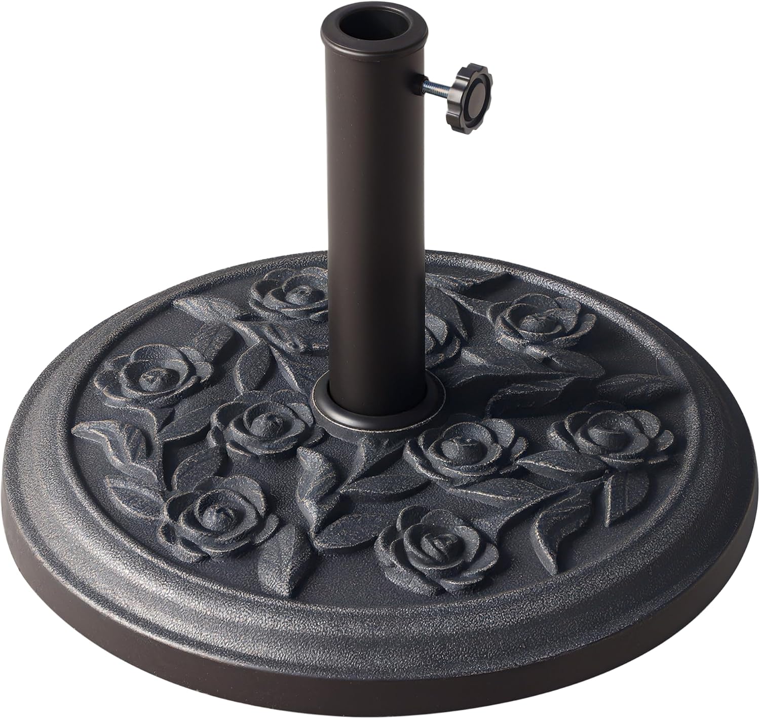Outsunny 18" 20 lbs Round Resin Umbrella Base Stand Market Parasol Holder with Decorative Rose Floral Pattern & Easy Setup, for Φ1.5, Φ1.89 Pole, for Lawn, Deck, Backyard, Garden, Bronze