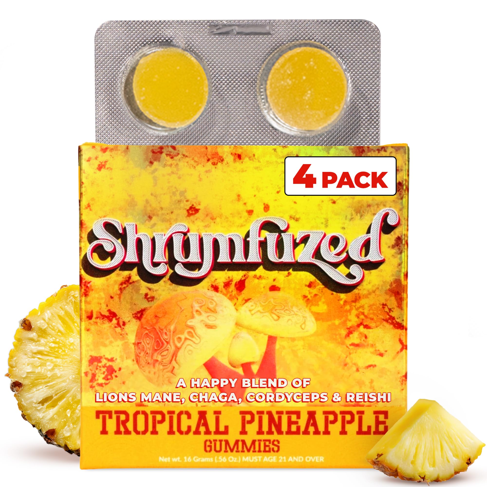 Shrumfuzed Mushroom Gummies, Tropical Pineapple (4 Count)