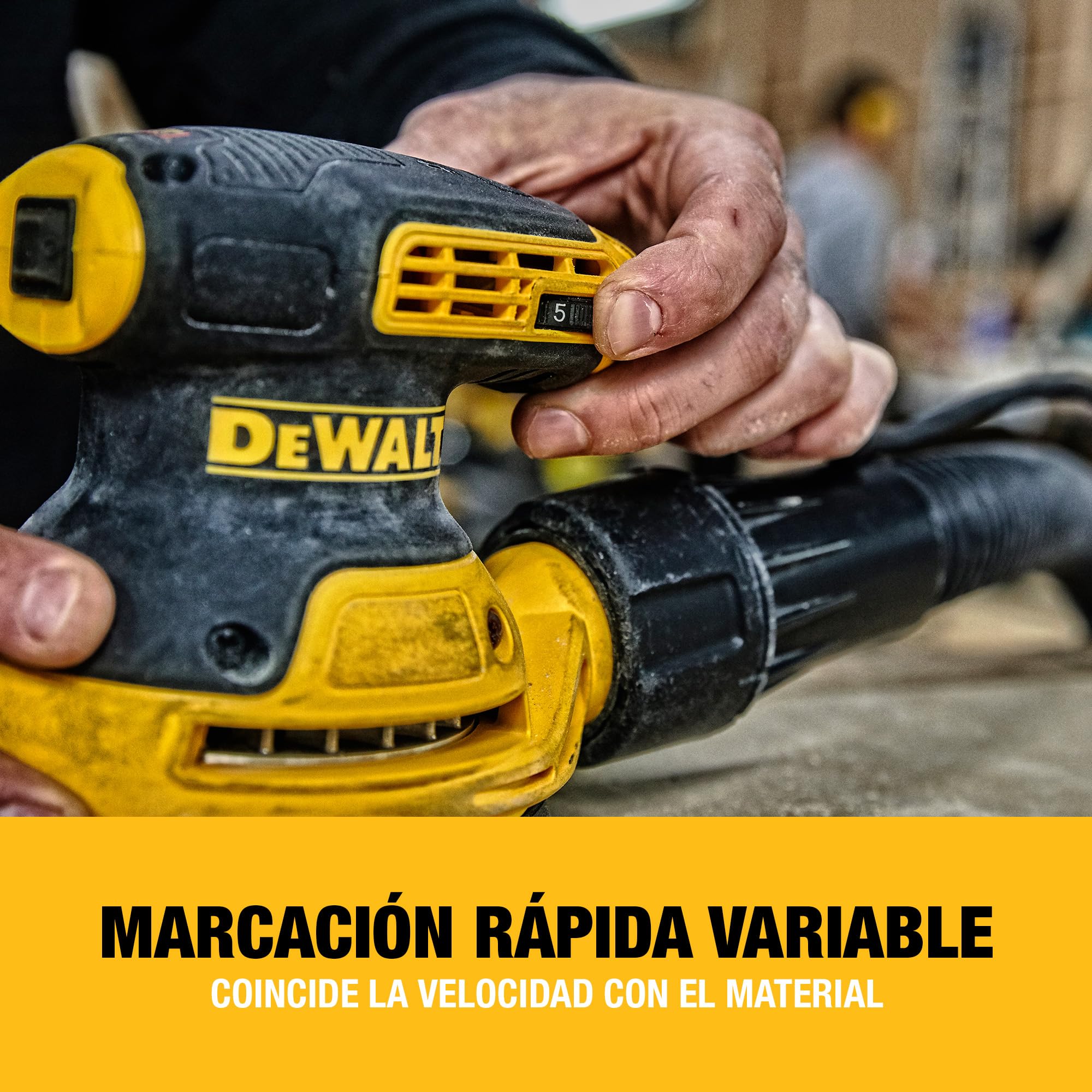 DEWALT Lijadora Rotorbital 280W Ø125mm, 8,000-12,000 OPM, Motor Velocidad Variable, Diseño Compacto, Baja Vibración para Uso Prolongado, DWE6423-QS