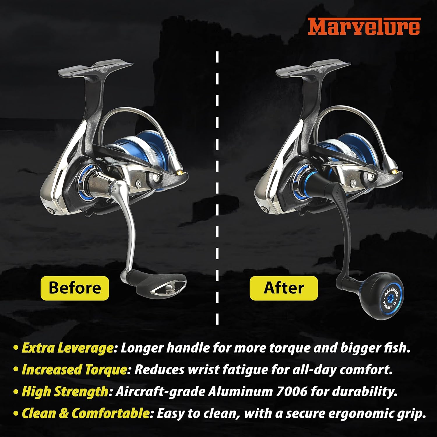 Locked-Type Power Handle (Hexagon Shaft) Compatible for Daiwa Revros LT Crossfire LT Legalis LT Regal LT Laguna LT Eliminator QR Spinning Reels