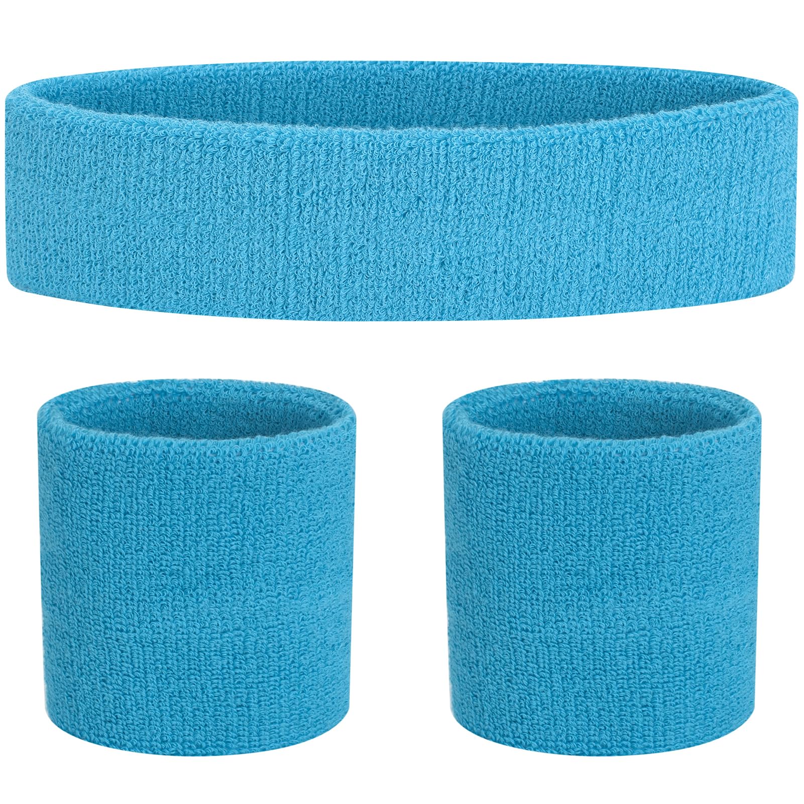 FACATH Schweißbänder Set, Stirnband und Handgelenk Schweißbänder, Baumwolle Schweißband für Athletic Männer und Frauen, Schweißbänder Sport Stirnbänder für Workout, Laufen, Tennis, Yoga (Hellblau)