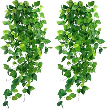 DomeStar 2 PCS Fake Vines, Fake Pothos Hanging Plants Ivy Vines, Artificial