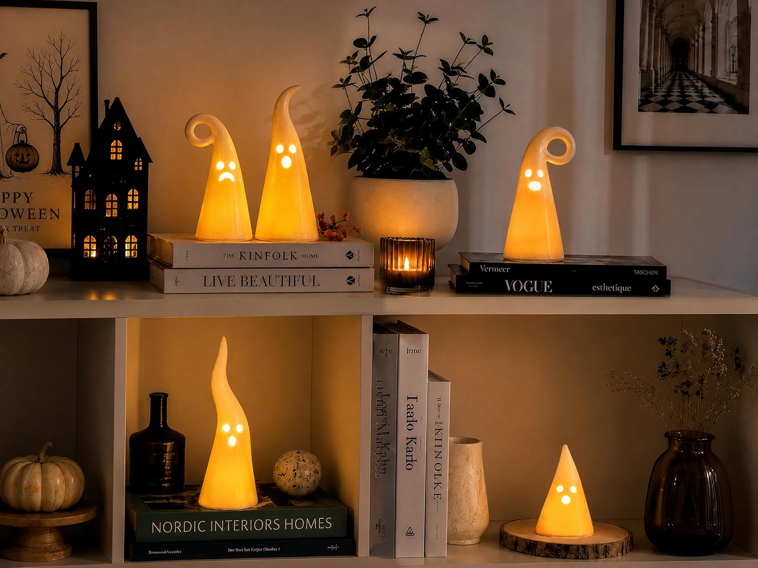 Parsin 5 PCS Ceramic Ghost Light Up Decor, Cute Halloween Decor image 3