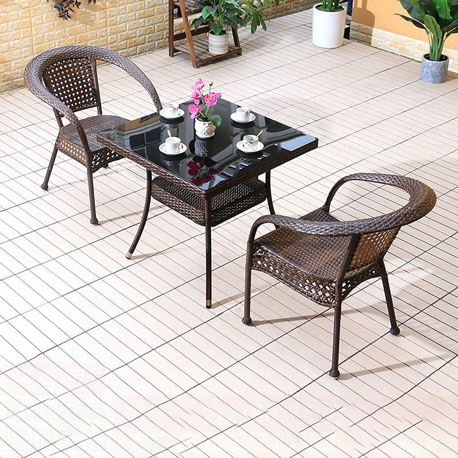 Amazon.co.jp: NEONMAN 庭 テーブルセット ラタン調ガーデンテーブル