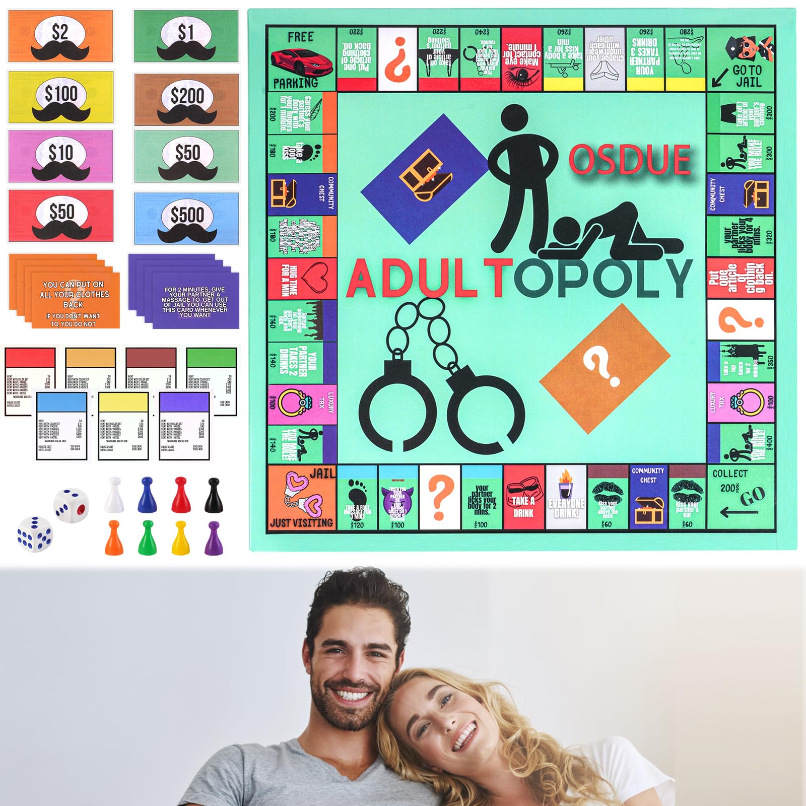 OSDUE Adultopoly Board Game, Couple Board Game, Date Night Ideas,Couples Date Night Games, Relationship Card Game, Conversation Cards for Couples (1PCS)
