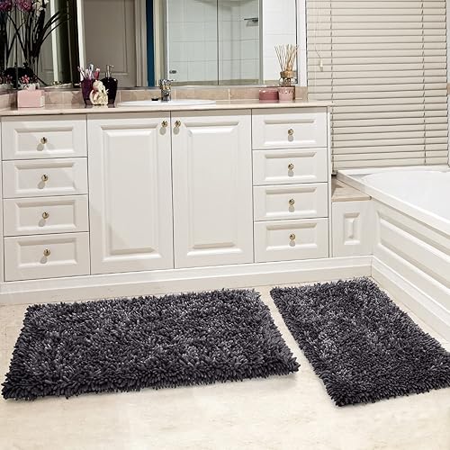 Miniatura 56 de Yimobra Juego de 2 alfombras de baño, alfombra de baño suave y absorbente y alfombra de inodoro en forma de U con respaldo antideslizante, alfombras