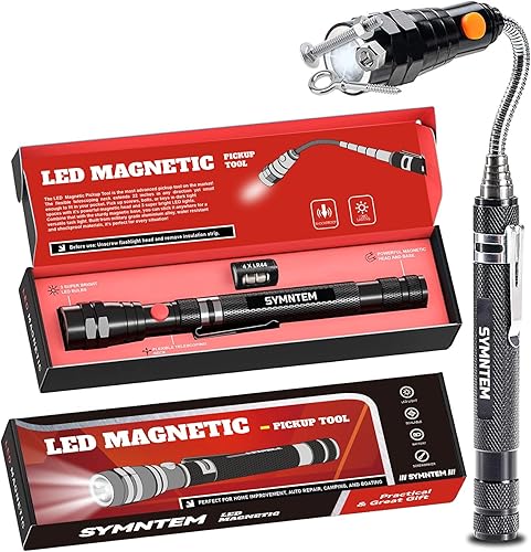 Regalos para papá, herramienta de recogida magnética, herramienta de recolección de imanes telescópicos con 3 linternas LED, regalos de Navidad para