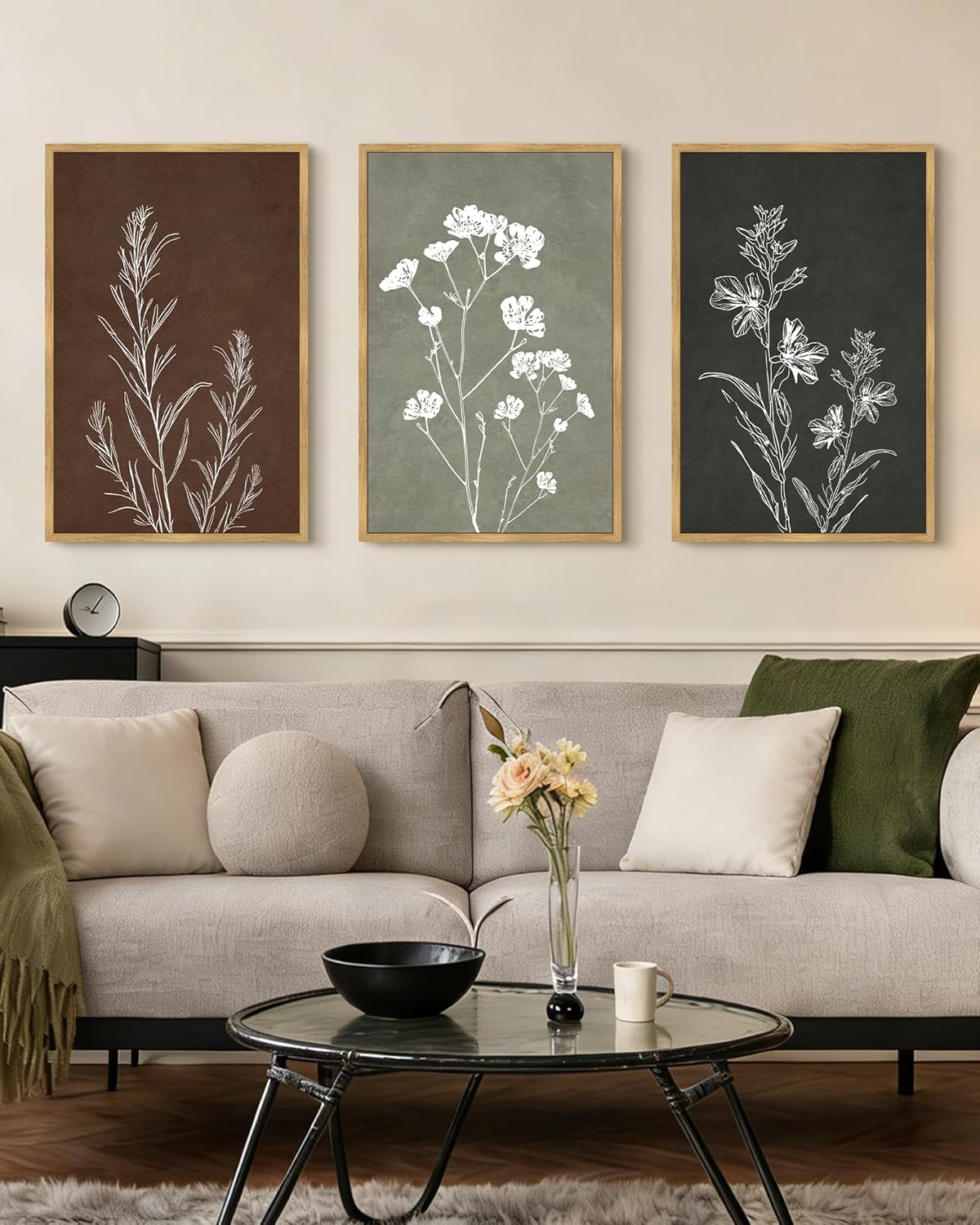 Drsoum Flower Wall Art Vintage Floral Minimalist Wall Hanging Decor Farmhouse Colorful Botanical Prints Artwork for Bedroom Living Room Hallway 16x24in Natural Framed