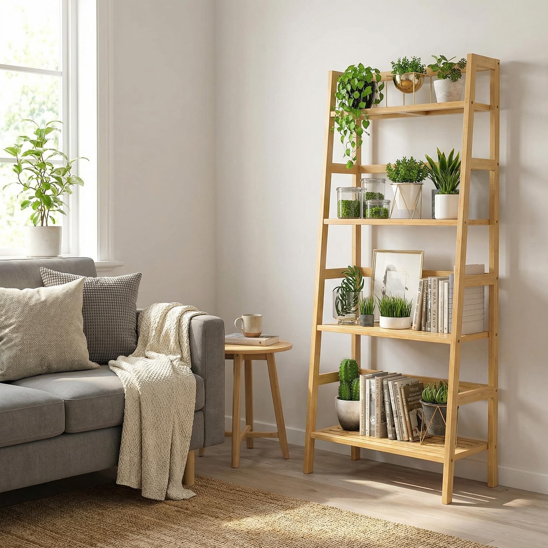 Amazon.com: Bamboo Ladder Shelf, 4-Tier Wooden Ladder Bookshelf