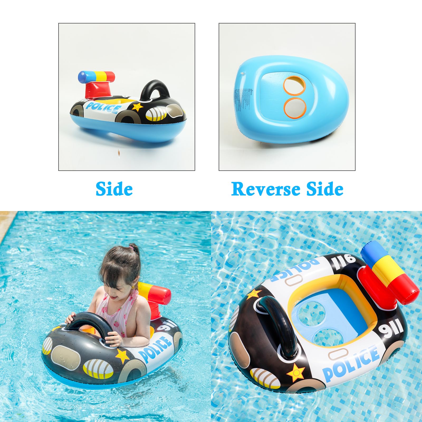 Xinlon Anneau De Natation Voiture De Police – Siège Gonflable PVC – Pour Bébé 6 Mois à 3 Ans – Anti-fuite – Jouet Piscine été