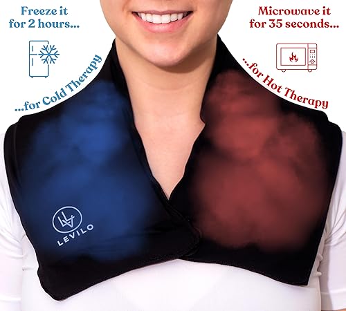 Miniatura 6 de LEVILO Bolsa de hielo para el cuello para terapia de frío y calor, envoltura de hielo reutilizable para el cuello para inflamación, compresa fría,