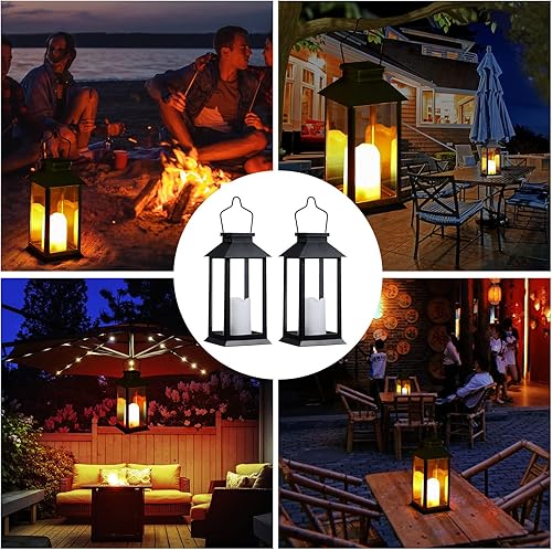 Miniatura 3 de Tomshine Paquete de 2 linternas solares linternas colgantes de jardín al aire libre 118 pulgadas luces LED parpadeantes sin llama para patio mesa