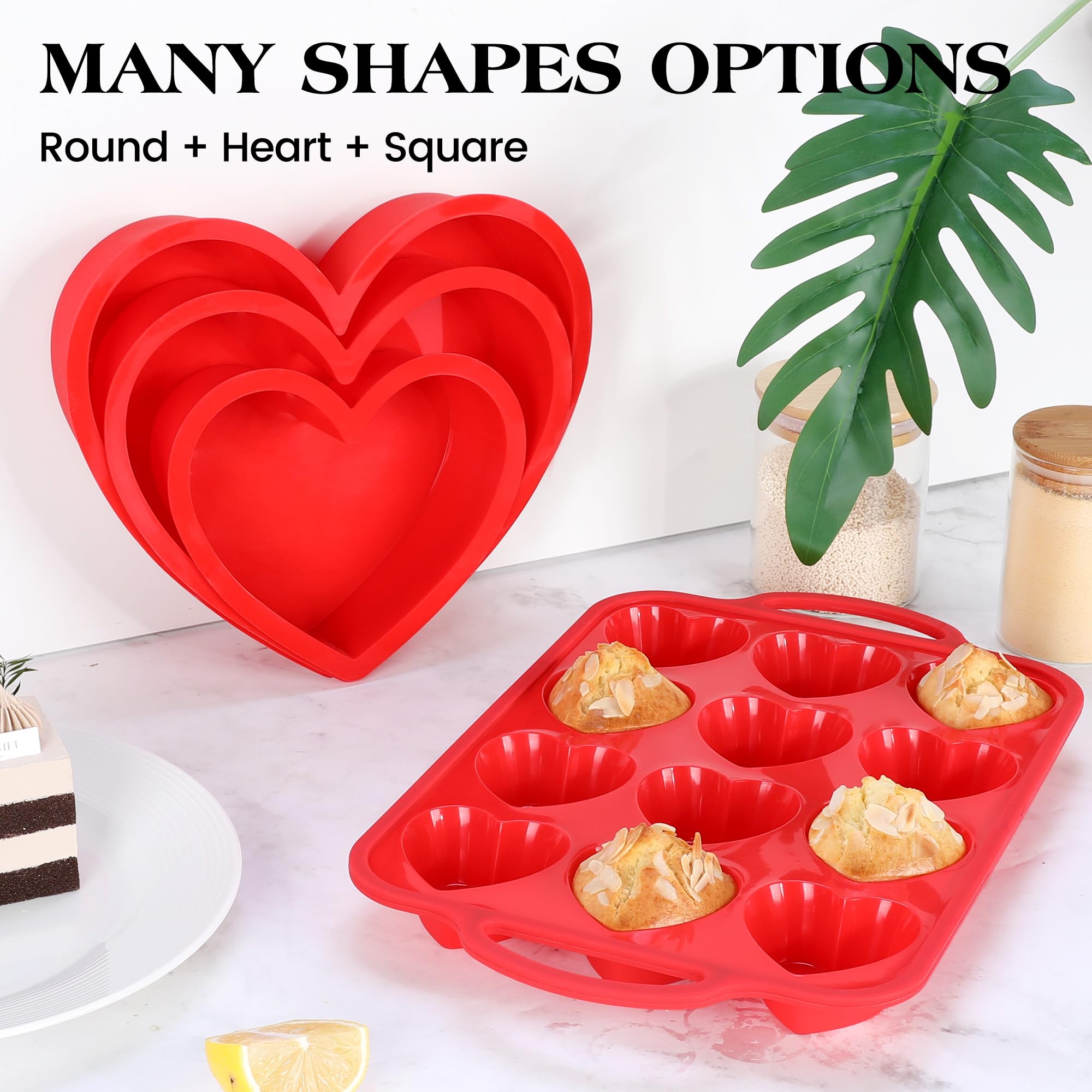 2 moldes para magdalenas en forma de corazón para hornear 12 tazas de silicona con forma de corazón para el día de San Valentín, bandeja antiadherente para cupcakes con marco reforzado de metal