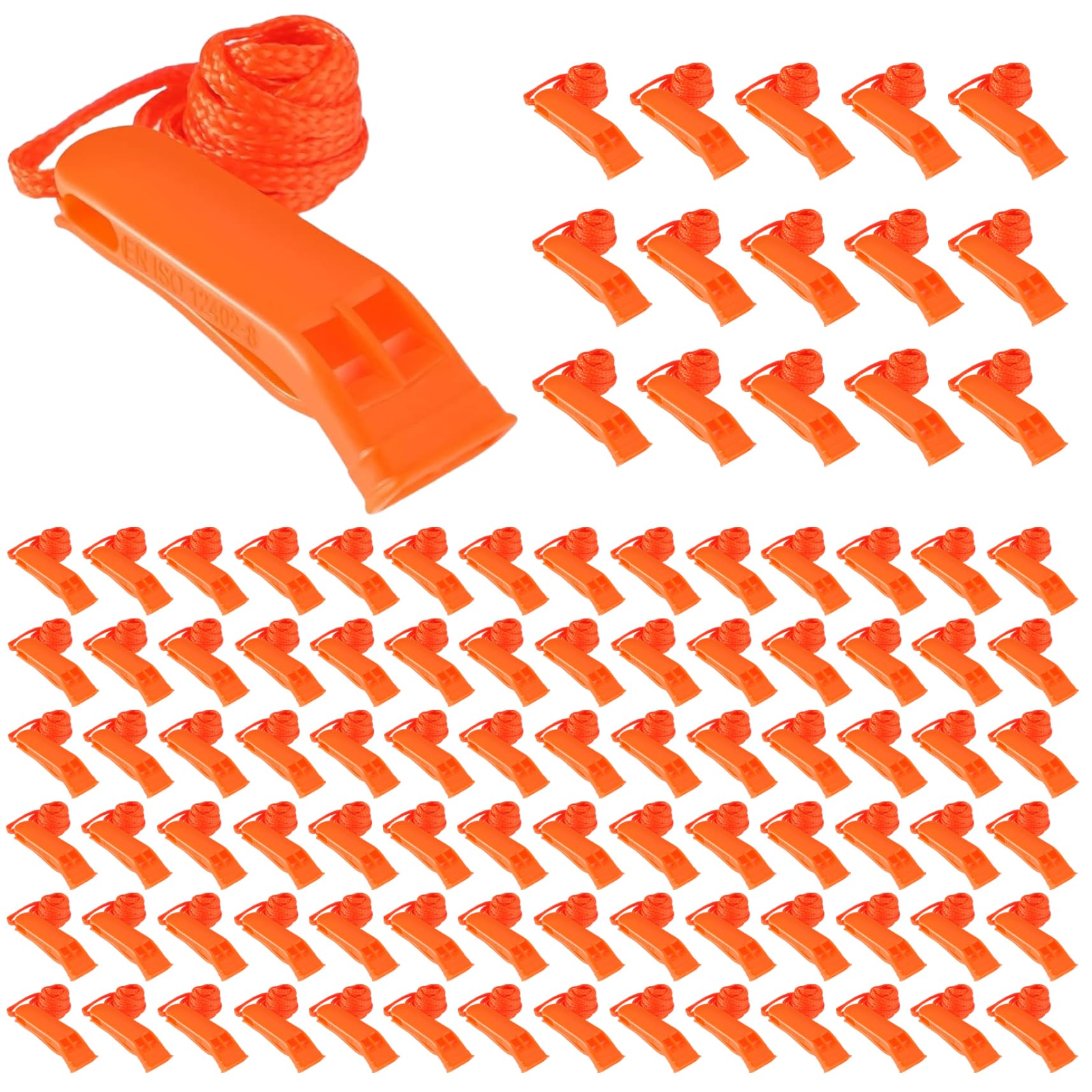 Silbato de Emergencia 100PCS Silbato de Seguridad de plástico Ruidoso con cordón Equipo de Supervivencia para Kayak, canotaje, Barco de Pesca, Camping, Senderismo, Caza