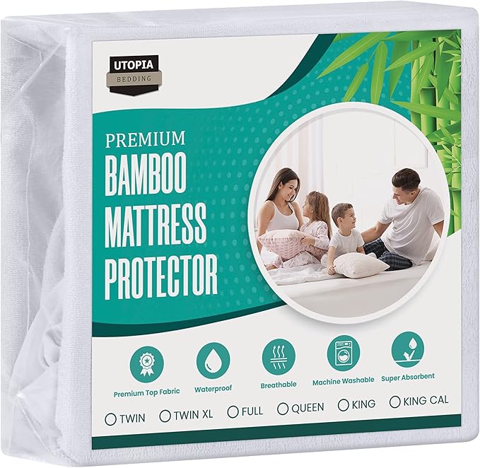 Utopia Bedding Bamboo Waterproof Mattress Protector Queen, Mattress
