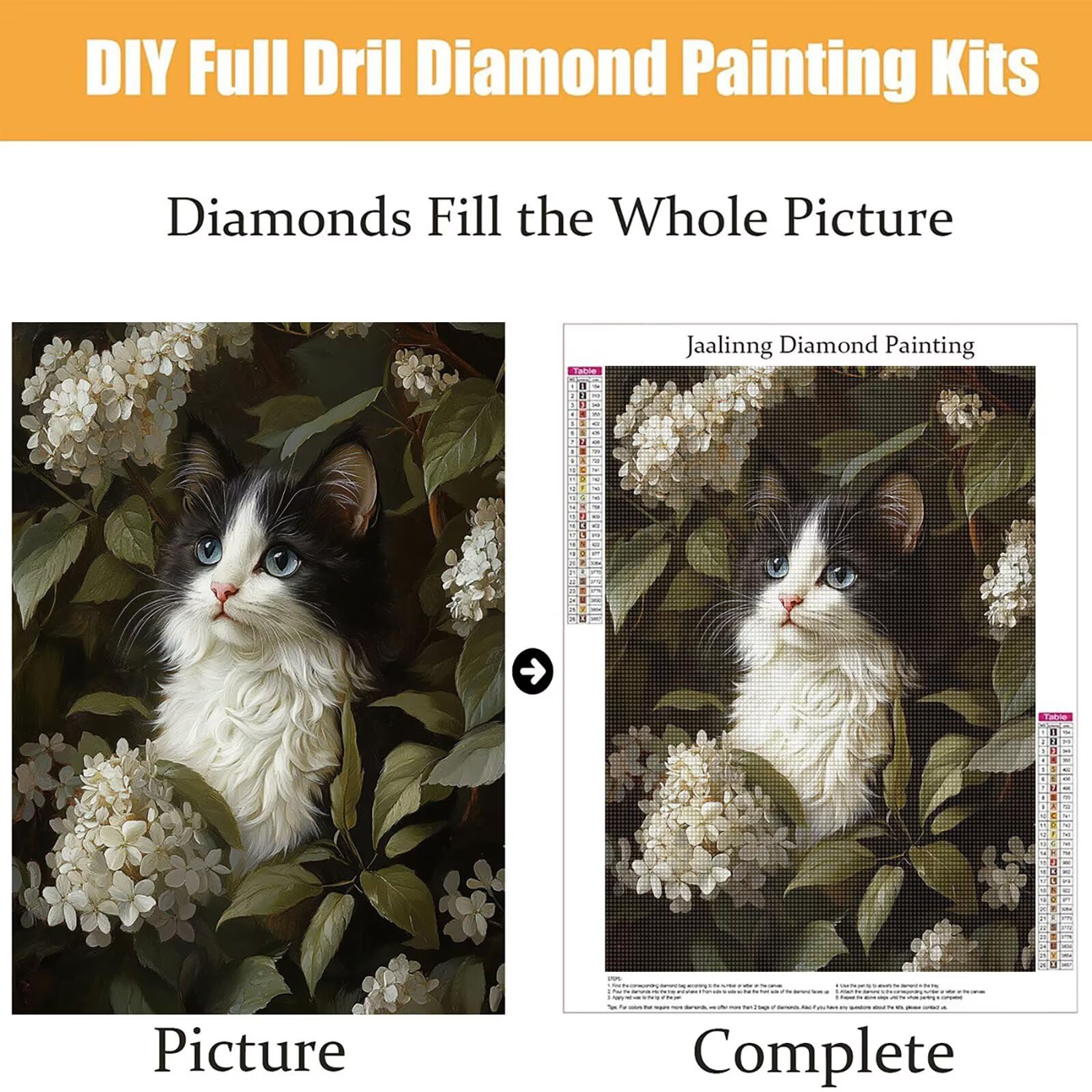 Diamond Painting Kit Completo, Diamond Painting Gatto, 5D Quadrato Pittura Diamante Kit Manualidades Adultos DIY Diamantini Crystal Art Disegni Ricamo Punto Croce Artigianale, 60x90cm Animale j0-624