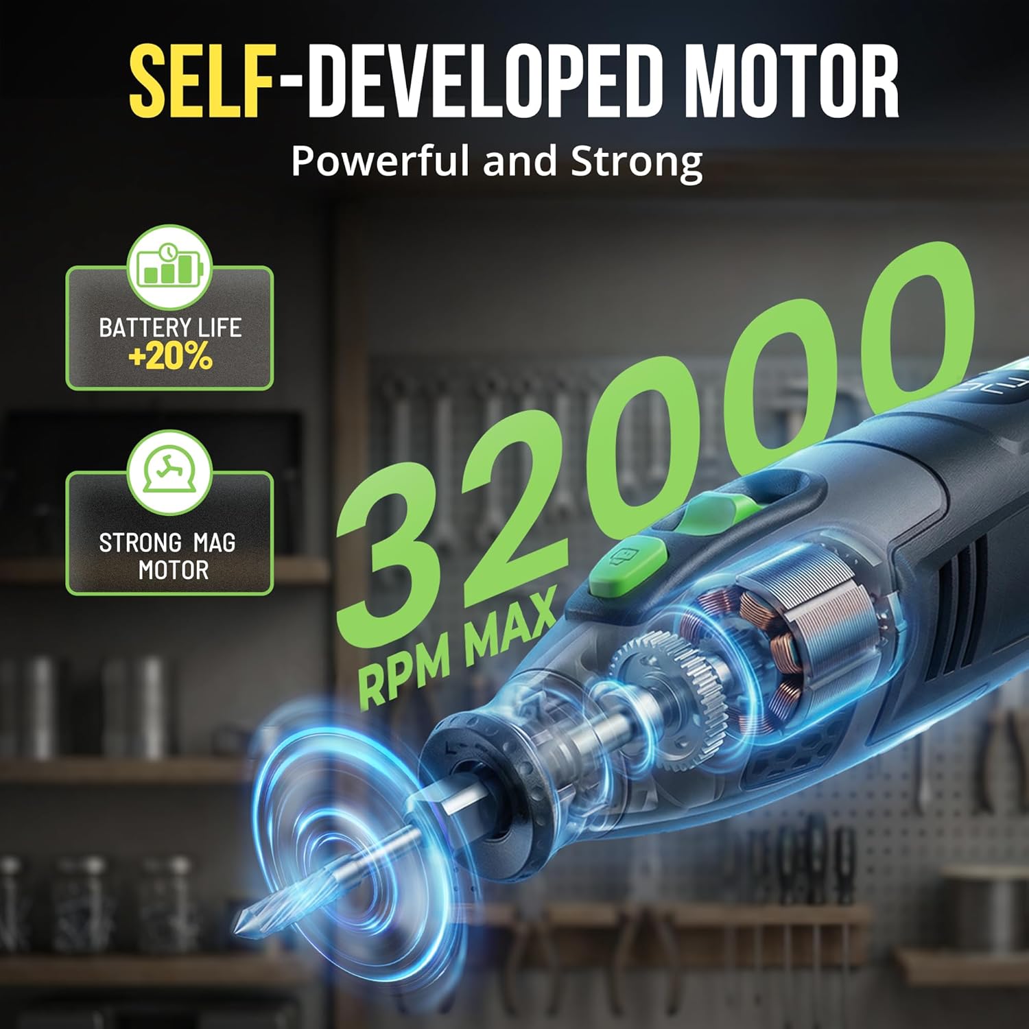 12V Power Rotary Tools, 8000~32000RPM, 2.5Ah Cordless Rotary Tool Kit with LCD Display, 40pcs Accessories, Variable Speed for Grinding, Cutting, Wood Carving, Sanding, Engraving, DIY, Woodworking