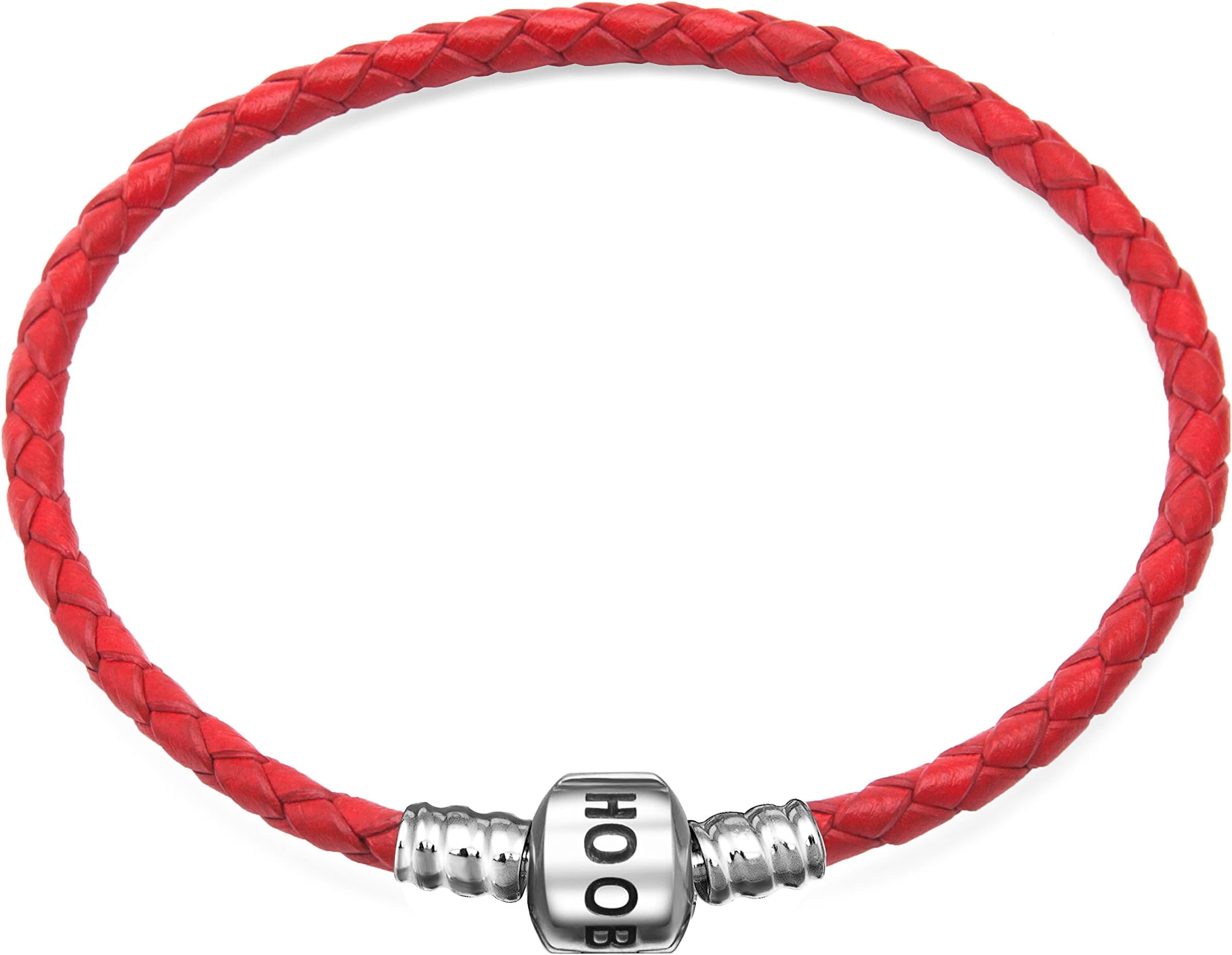 Genuine Red Leather Woven Bracelet with 925 Sterling Silver Barrel Snap Clasp Charms Bracelet