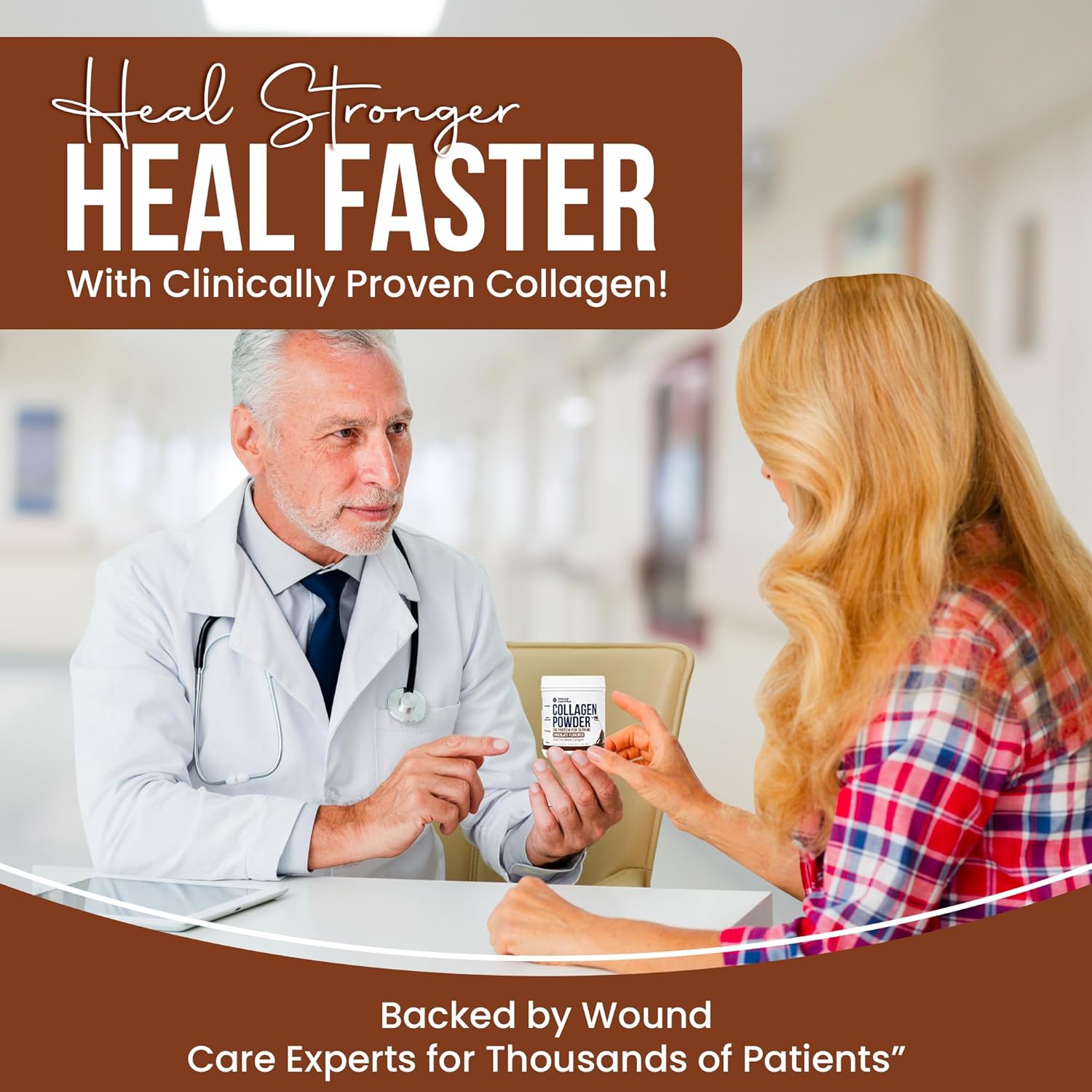 Wound Care Plus Collagen Peptides Powder Chocolate - Grass-Fed Hydrolyzed Collagen with 18g Protein - Supports Skin & Joint Health - Delicious Chocolate Flavor