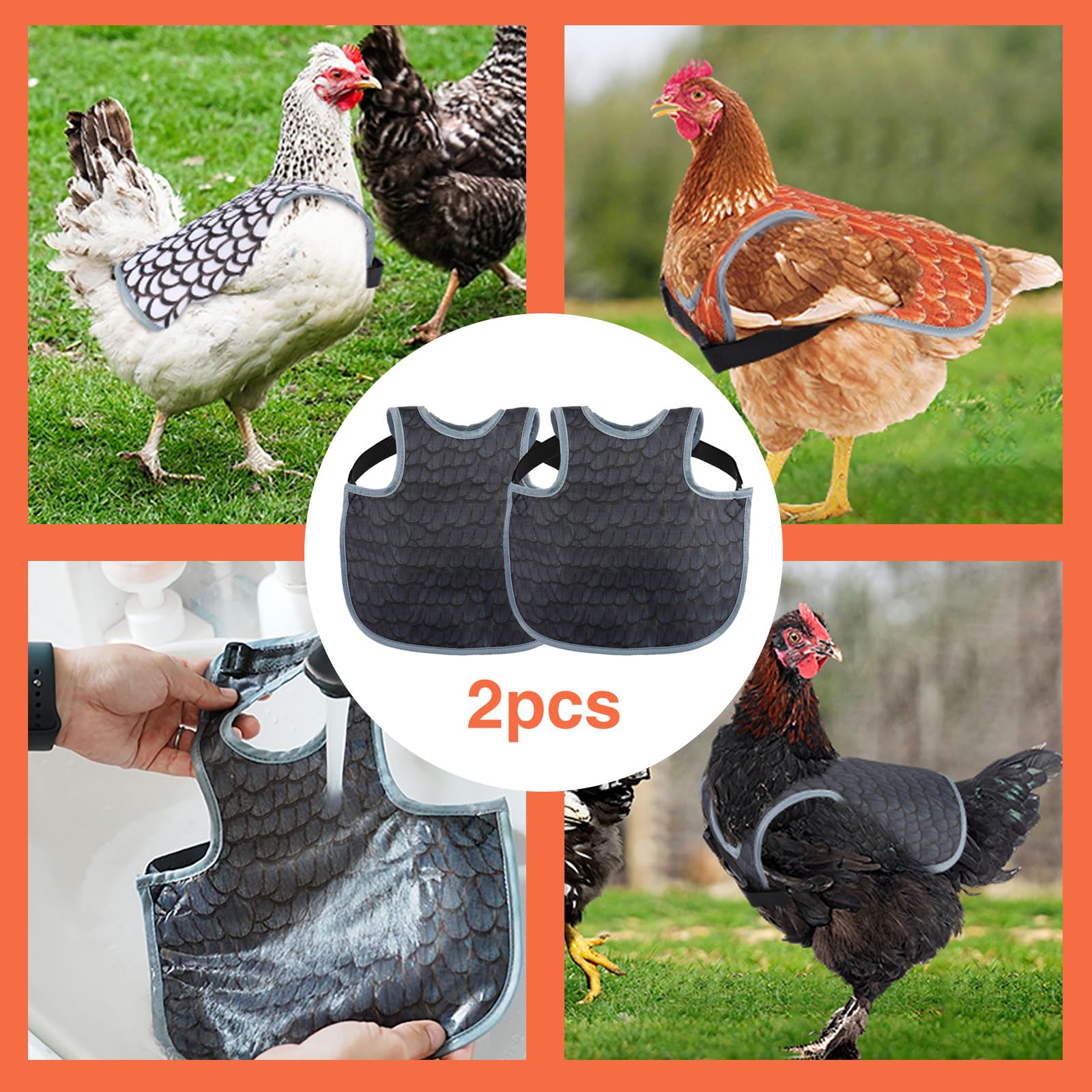 Lot de 2 selles de poulet pour poules, protection du dos de poule, tabliers confortables et légers pour poules (noir)